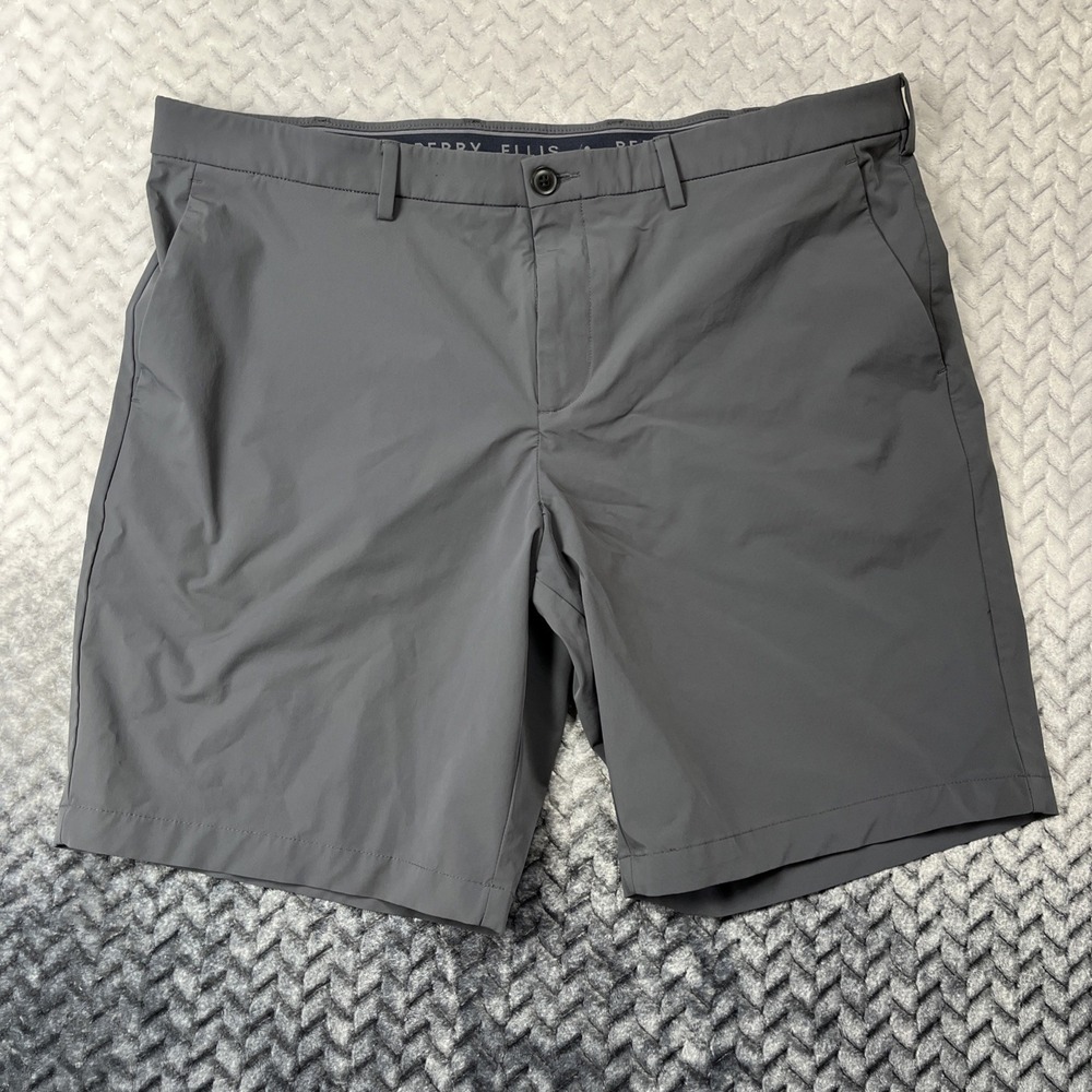 Perry Ellis Portfolio Shorts Mens 40 Gray Flat Front Golf Dress Chino 32x9
